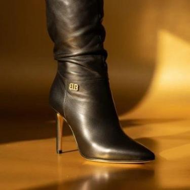 Imagem de Bota Feminina Slouch Couro Cano Curto Salto Fino Bottero - Preto-Feminino