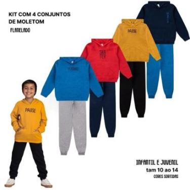 Imagem de Kit 4 Conjunto Moletom Juvenil Masculino Blusa Calça Flanelado c/ capuz bolso Roupa menino inverno-Feminino