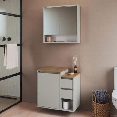 Imagem de Conjunto para Banheiro 60cm com Gabinete Suspenso e Espelheira Bologna