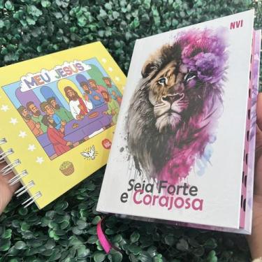 Imagem de Kit Bíblia Forte e Corajosa NVI Com Índice Livro de Colorir Cristão Me