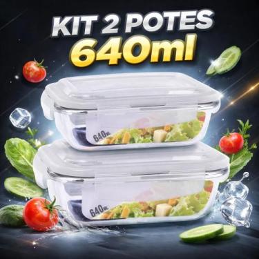 Imagem de Conjunto 2 Potes Vidro Marmita Fit Vedação 4 Travas 640ml - Praticasa,