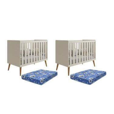 Imagem de Kit Gêmeos Berço Americano Isis com Colchões Baby Physical - Reller Mó