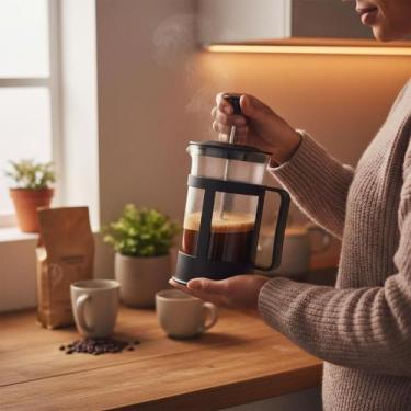 Imagem de Cafeteira Prensa Francesa 300ml Cremeira Café Leite Chá Aço Inox Vidro