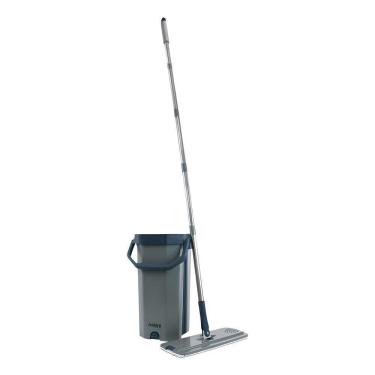 Imagem de Flat Mop Com Balde Cinza 10l, Espremedor E Refil De Microfibra - Nobre