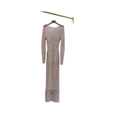 Imagem de Vestido Transparente De Manga Longa Com Strass E Malha, Gola Redonda, 