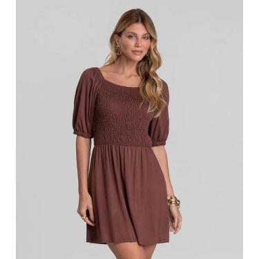 Imagem de Vestido Curto Feminino em Visco Maquinetada Dianna Marrom, PP, Marrom