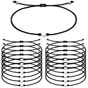 Imagem de 48 pulseiras de coração combinando para amigos, pulseiras de coração, amizade, pulseiras combinando para casais, preta, ajustável, pulseira de compromisso feita à mão para amigas, mulheres e meninas