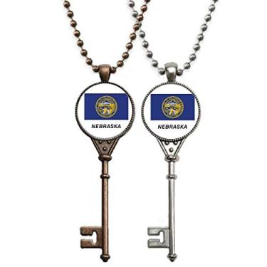 Imagem de OFFbb-USA Colar de chave Nebraska com contorno da bandeira do estado americano para decoração de casais