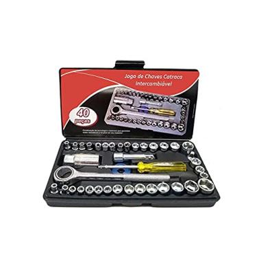 Imagem de Jogo Chave Soquete Cachimbo Catraca Reversível 40 Peças com Maleta