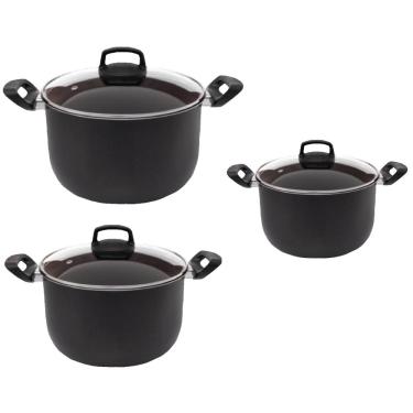 Imagem de Kit 3 Caldeirões Antiaderente Nº 20, 22 E 24 Preto