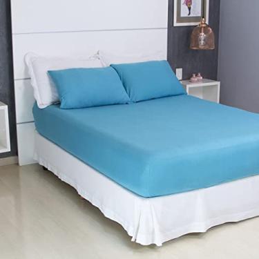 Imagem de Jogo de Lençol Cama Solteiro Pérola Liso 2 Peças COZZILAR Azul Ártico 100% Algodão com Elástico e Toque Macio