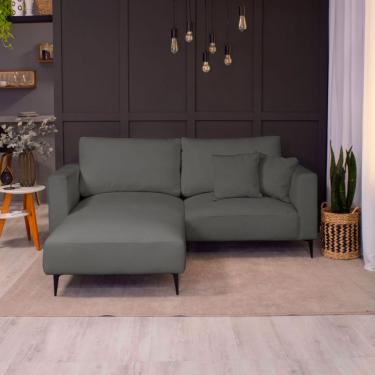 Imagem de Sofá 3 Lugares com Molas Ensacadas 200 cm e Puff Unne Linho Grafite