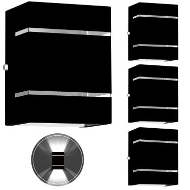 Imagem de 4 Arandelas Externa 2 Frisos Foco Fachos Parede Muro Preto