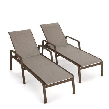 Imagem de Kit 2 Espreguiçadeira Piscina Alumínio Marrom Tela Mocca