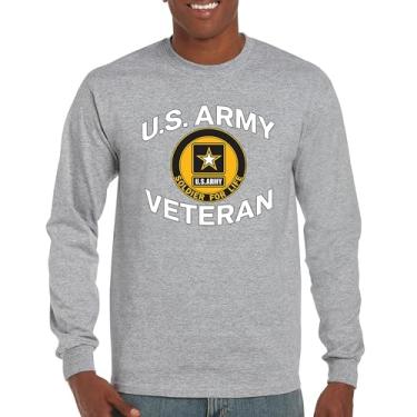 Imagem de Camiseta de manga comprida Soldado Veterano do Exército dos EUA para a Vida Orgulho Militar DD 214 Patriotic Armed Forces Gear Licenciado, Cinza, 3G