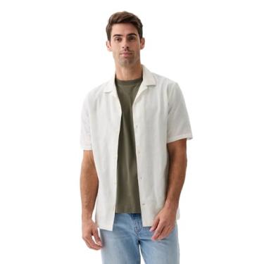Imagem de GAP Camisa masculina de manga curta com gola resort de linho e ajuste padrão, Branco novo, GG