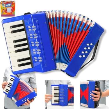Imagem de Acordeon Sanfona Gaita Infantil 8 Baixos 17 Teclas Brinquedo (Azul)
