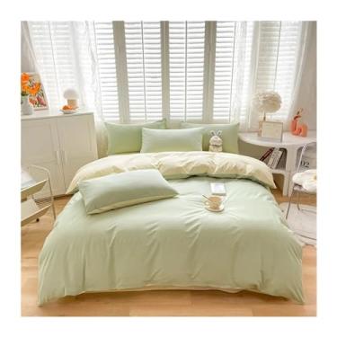 Imagem de Jogo de cama de algodão com 3 peças, duas cores lisas, estilo casal, capa de edredom, fronha, estilo europeu, lençóis de cama (solteiro verde)