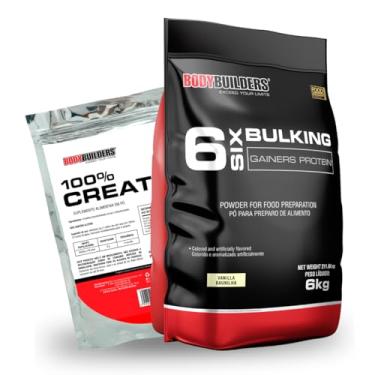 Imagem de Kit 6 Six Bulking Gainers Protein Baunilha 6kg + 100% Creatina 500g - Bodybuilders