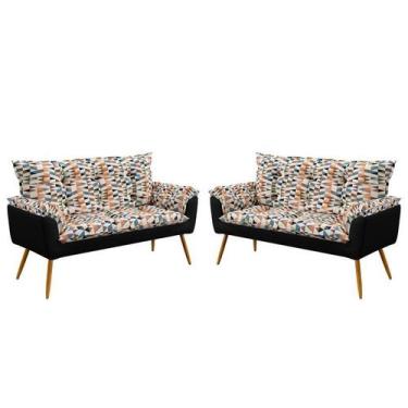 Imagem de Kit 2 Poltronas Estofadas Namoradeira Opala Sued Estampado Laranja com