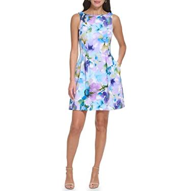 Imagem de Jessica Howard Minivestido Feminino Petite Aquarela Floral Fit & Flare, Azul multi, 25 Plus Size