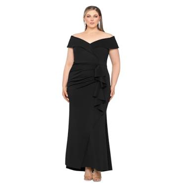 Imagem de Xscape Vestido longo feminino plus size tomara que caia com decote em coração e babados, Preto, 58