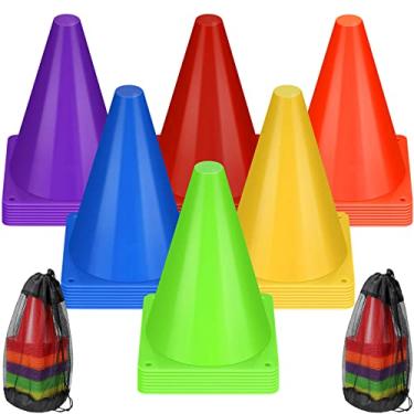 Imagem de Pacote com 48 cones de tráfego de plástico de 17,8 cm, marcadores de campo de agilidade, cones de segurança, cones esportivos, cones de treinamento para patinação, basquete, futebol, treinos