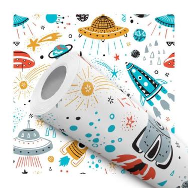 Imagem de Papel de Parede Adesivo Foguete Espaço Planetas Colorido Infantil Bebê