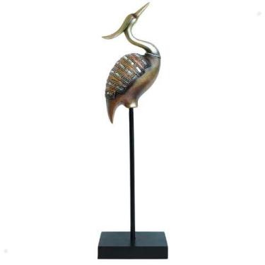 Imagem de Escultura Pássaro Garça No Pedestal 52cm Resina Madrepérola - Diplomat