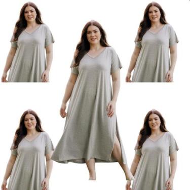 Imagem de Kit 5 Vestido Midi Feminino Longo Liso Com Fenda E Bolsos - Contramão 