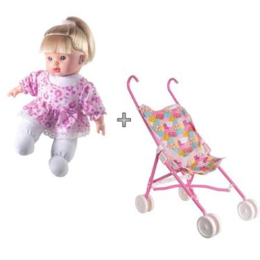 Imagem de Boneca Colecao Hair Soft  Loira + carrinho de boneca kit - Milk Brinqu