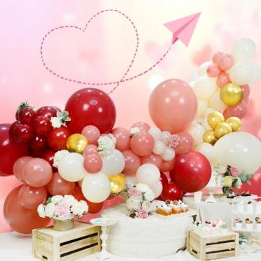 Imagem de Kit de arco de balão rosa empoeirado - Kit de guirlanda de balão creme dourado rosa empoeirado retrô arco de balão rosa para mulheres meninas morango frutas doces decorações de festa chá de bebê chá