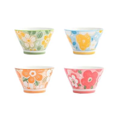 Imagem de 4 peças - Tigelas e pratos personalizados criativos japoneses com padrão de mesa, chapéu doméstico, tigela de arroz, tigela de orelha dupla, utensílios de mesa - tigela de chapéu de 12 cm