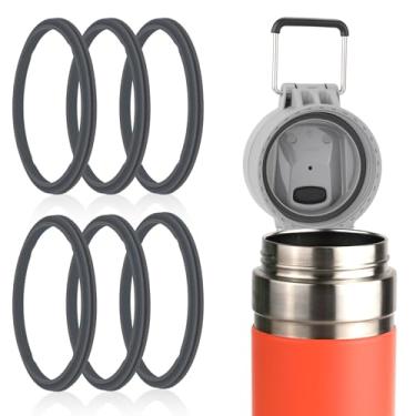 Imagem de 6 peças de junta de tampa de garrafa de água, vedação de silicone para garrafa de água, anel de vedação, anel de substituição para garrafa térmica compatível com Stanley Quick Flip GO, copo de vidro