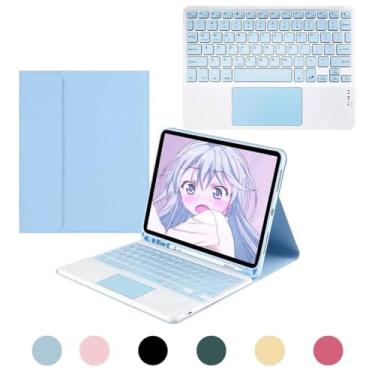 Imagem de Adequado para Tab S7 Plus teclado magnético Bluetooth de 12,4 polegadas com tampa do teclado (Branco Gelo Azul Toque, Modelo sensível ao toque)