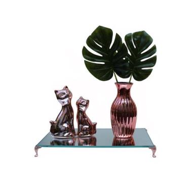 Imagem de Kit Vaso com Planta + Conjunto de Gatos Rose + Bandeja - FWB