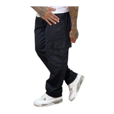 Imagem de Calça Cargo Jeans Larga Masculina Bolso Lateral Streetwear Estilo de r