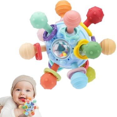 Imagem de Brinquedos para dentição de bebê, mordedores de bebê, brinquedos sensoriais Montessori para 0-6 6-12 meses, presentes para meninos e meninas recém-nascidos 0 3 6 9 12 18 meses brinquedos - azul