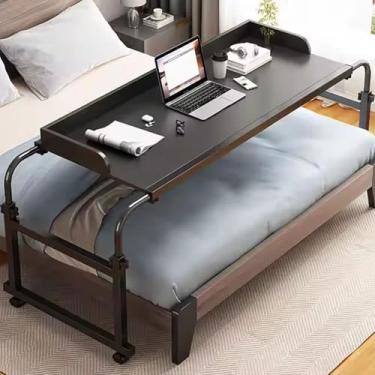 Imagem de DLYZAYE Mesa de cama com rodas, mesa móvel ajustável em altura, carrinho de laptop para estação de trabalho em pé, mesa sobre a cama para escritório em casa, quarto, hospital, preto com defletor, 120