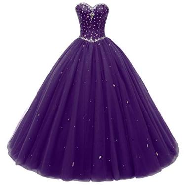 Imagem de Likedpage Vestido de baile feminino de tule para quinze anos, vestido de formatura, Roxa, 15