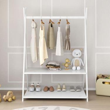 Imagem de Guarda Roupa Arara Montessori Criança Madeira Branco Danilo - IDIMEX