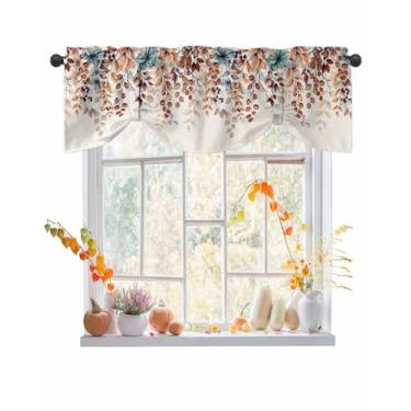 Imagem de Cortinas de amarrar de outono para janelas, plantas retrô com folhas de outono ajustáveis para janela pequena, cortina blackout com textura de linho para sala de estar quarto 137 x 45 cm, 1 painel