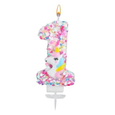 Imagem de Vela com Número Unicórnio, Glitter Lantejoulas Vela com Número Aniversário Topo de Bolo Unicórnio Decorações Aniversário para Meninas Chá de Bebê Celebrações Temáticas (1)