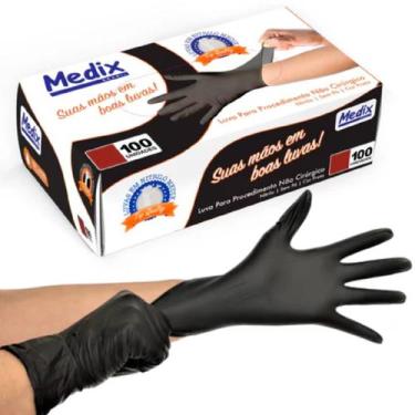 Imagem de Luva Descartável Nitrilica Preta Sem Pó Tam P 100UN CA 45.913 Medix