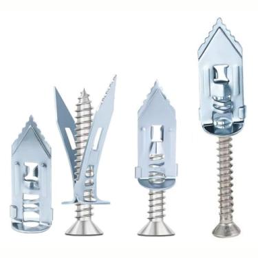 Imagem de TOOMYAUTO 100 âncoras autoperfurantes para drywall com kit de parafusos, 50 âncoras Sheetrock (0,47 x 1,45 cm) e 50 parafusos banhados a zinco resistentes, fácil aplicação sem broca ou furos na parede