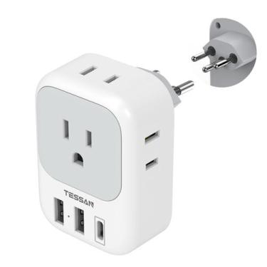 Imagem de Adaptador de alimentação TESSAN Switzerland Tipo J com 4 saídas 3 USB