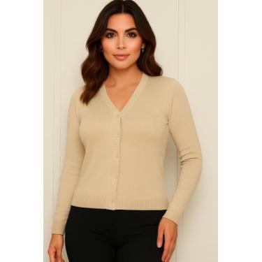 Imagem de Blusa Feminina Casaquinho Suéter Trico Liso Botões Gola V - B.Mania, A