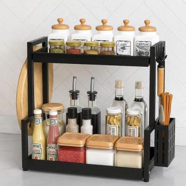 Imagem de Organizador De Cozinha Bancada Multiuso Metal 2 Andares Preto - TOP RI