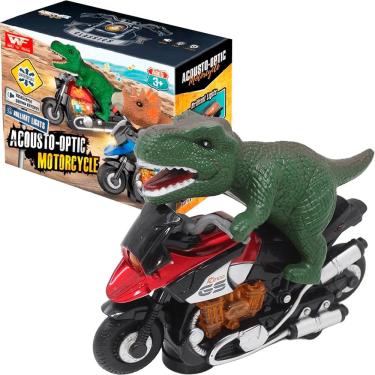 Imagem de Brinquedo Dinossauro Motoqueiro Bate e Volta Som Luz À Pilha