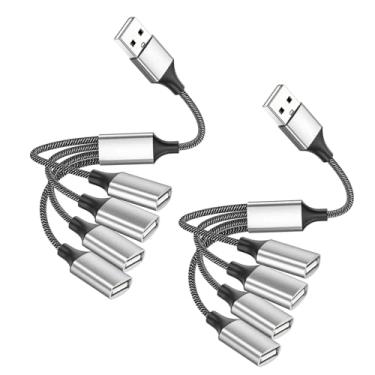 Imagem de (2 unidades) Hub divisor USB 4 portas, adaptador multiportas USB 2.0 para carregamento e transferência de dados, compatível com laptop, PC, impressora, disco U, teclado, TV, Tesla Model 3